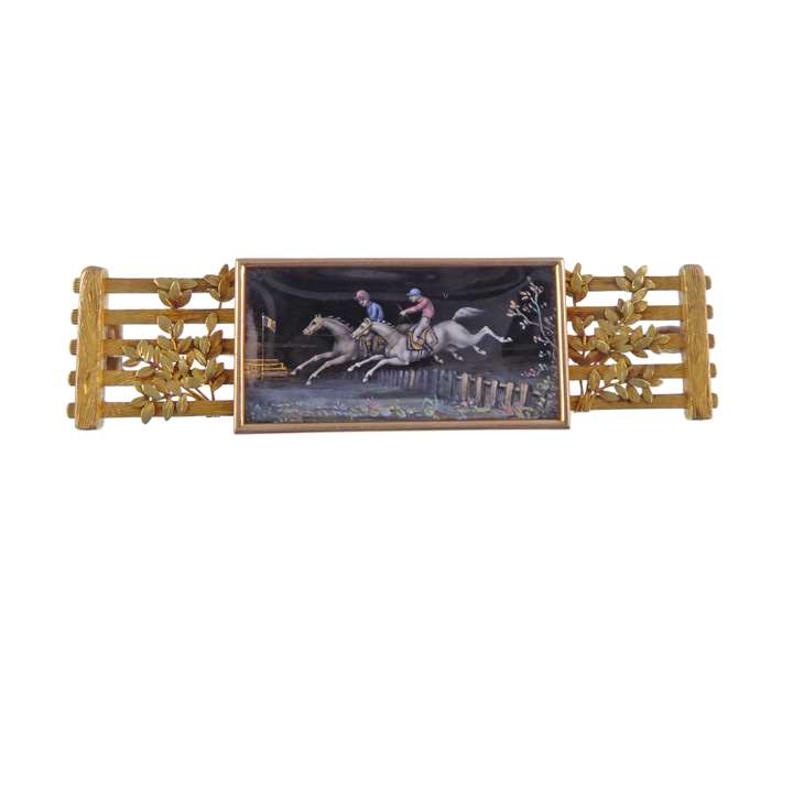 Enamel and gold rectangular brooch
